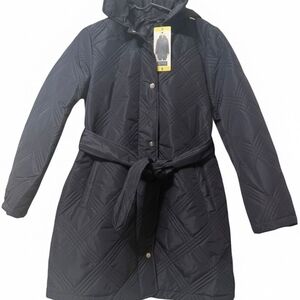 Jones New York Women's Belted Quilt Jacket in Navy Blue